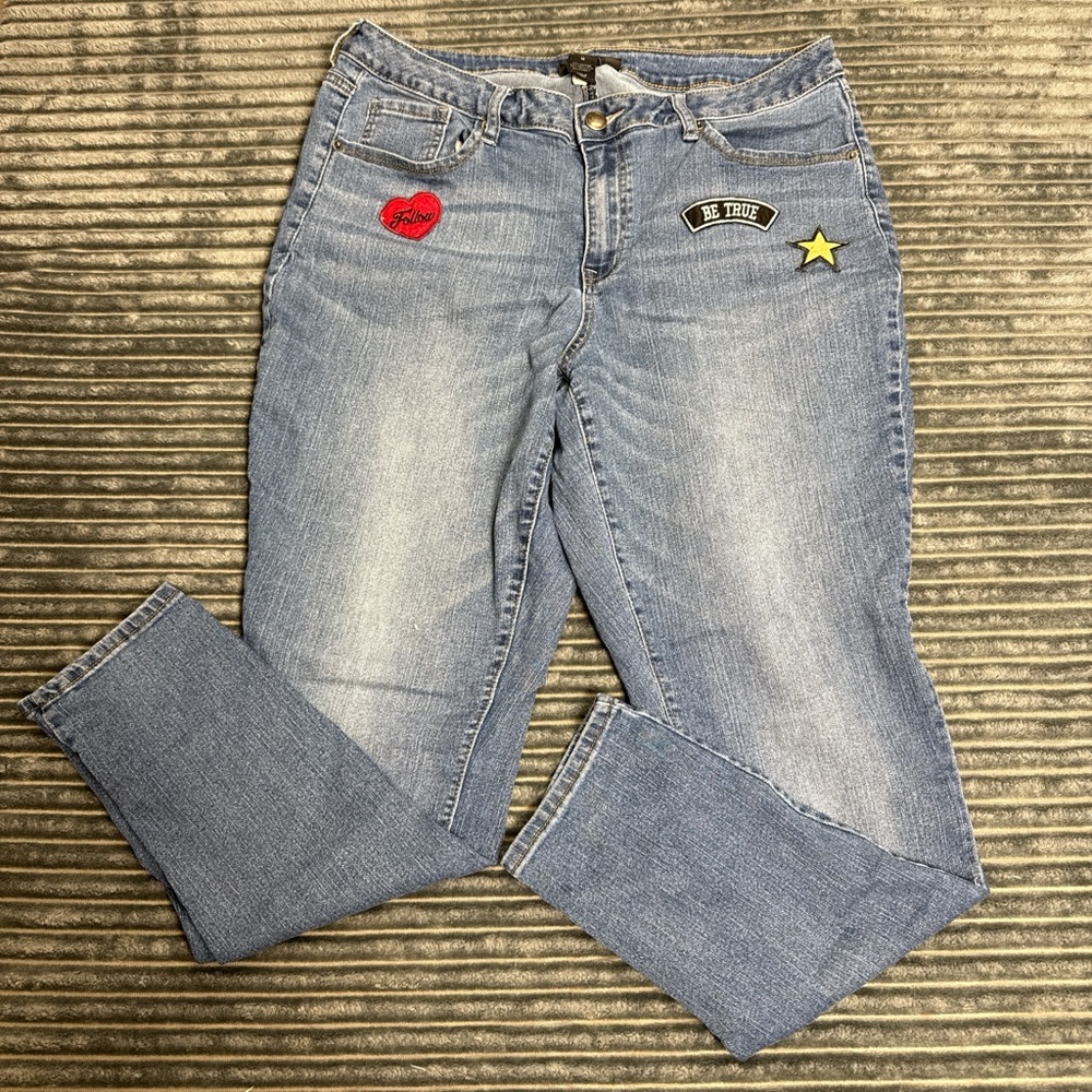 Lane Bryant Y2K style straight Blue Jeans with Patches